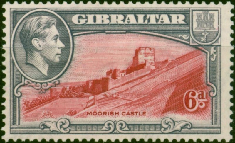 Gibraltar 1938 6d Carmine & Grey-Violet SG126 P.13.5 Fine LMM