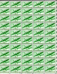 C29 MNH pane 20¢ Transport Plane - no per item S&H fee