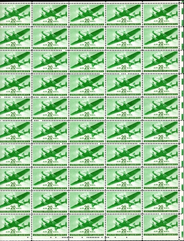 C29 MNH pane 20¢ Transport Plane - no per item S&H fee