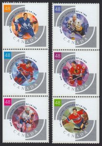 HOCKEY NHL = Canada 2003 #1971a-f MNH Set 6 Stamps from Pane, 2 Strips