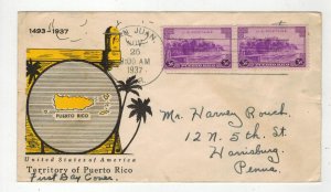 1937 TERRITORY OF PUERTO RICO FDC 801-27A WITH PAIR OF STAMPS