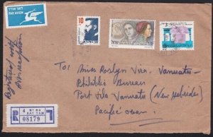 ISRAEL 1992 Registered cover BAT YAM to Vanuatu............................B2857