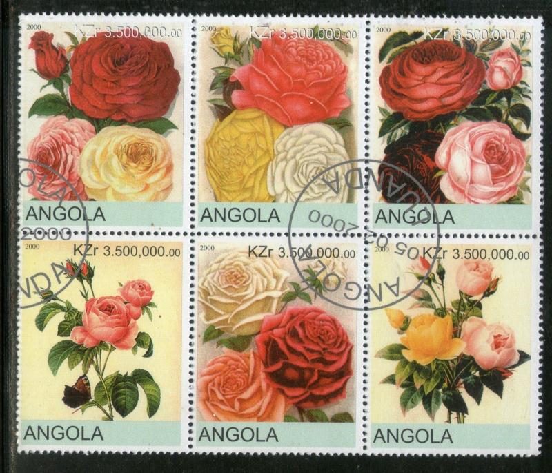 Angola 2000 Roses Flower Tree Plant Flora Setenant BLK/6 Cancelled # 13499