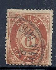 Norway #20  6s Post Horn & Crown orange brown (U)   CV $90.00