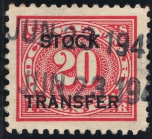 RD6 20¢ Stock Transfer Stamp (1918) Used