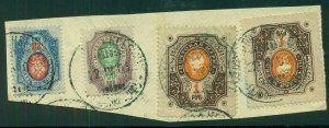 1905, Mixed FINLAND #56 & RUSSIA #43-4, tied Helsinki on small piece, nice combo