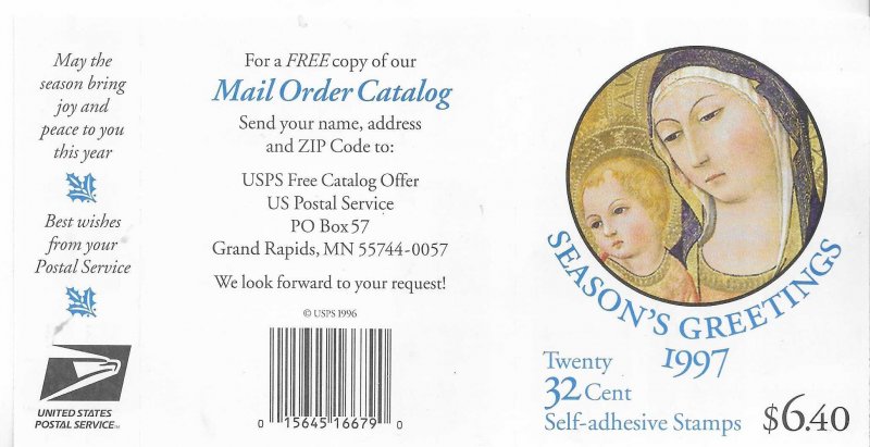 US#3176 $0.32 1997 Christmas Book let pane  of 20  (MNH) CV$13.00