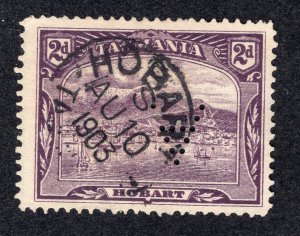 Tasmania 1902-03 2p violet Hobart, Scott 97 used perfin, value = $1.40