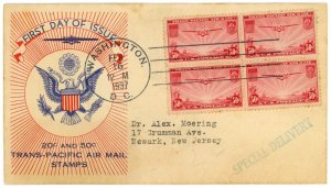 USA #C22 Trans-Pacific Airmail FDC 1937 First Day Issue Special Delivery Cover