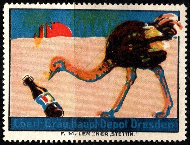Vintage Germany Poster Stamp Eberl Sparkling Water Eberl Brewery Main Depot
