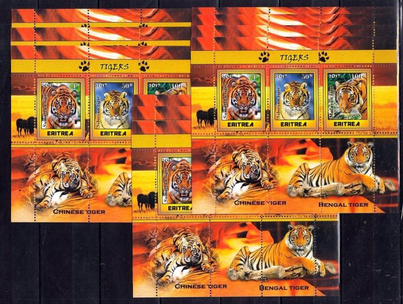 10x Animals Nature Tiger Chinese Tiger - Wild - Private Local issue M12 not MNH