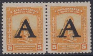 COLOMBIA 1950 AVIANCA Sc C186 PAIR WITH DOUBLE OVERPRINT MNH 