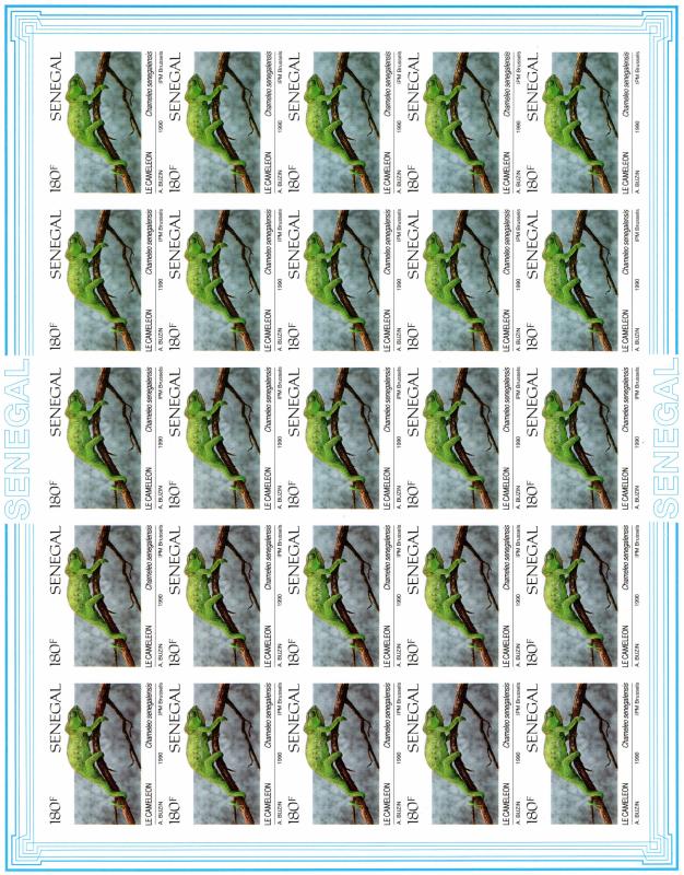 Senegal 1991 Sc#914/917  Reptiles Mini-Sheetlet of 25 Imperforated !!!