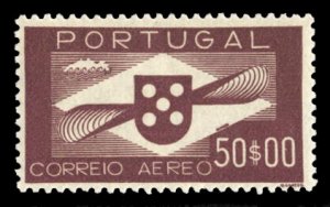 Portugal #C10 Cat$145++ (for hinged), 1941 50e brown, never hinged