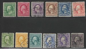 U.S., 1908-1909, Scott #331-342, Washington-Franklins Set of 12, Used