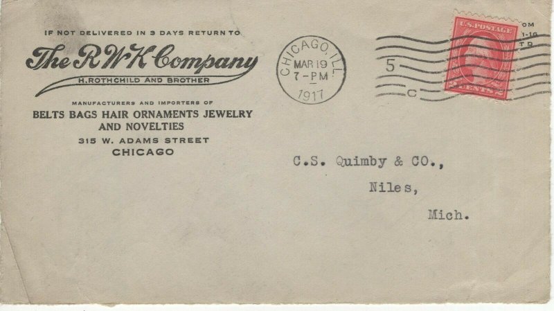 THE RWK COMPANY, TO NILES, MICHIGAN CHICAGO, IL 1917  FDC12850