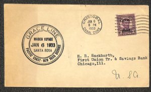 USA CANAL ZONE 85 STAMP GRACE LINE SANTA ROSE TO NY MAIDEN VOYAGE COVER 1933