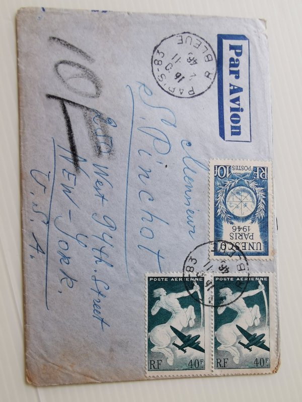 FRANCE 1946 EARLY AIRMAIL POSTAL COVER TO NEW YORK -USA