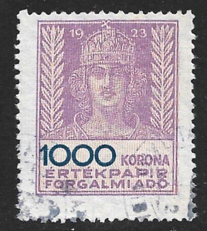 HUNGARY 1923 1000k STOCK TRANSFER Revenue Bft.70 Used