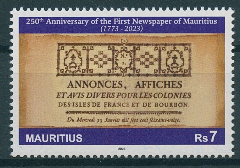 Mauritius Stamps 2023 MNH First Newspaper 250th Anniv Newspapers 1v Set