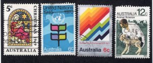 Australia 1969-71 Group of 4 Commemoratives, Scott 466, 490, 497, 501 used