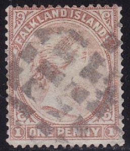 1885 FALKLAND - SG n. 7 1d used Wmk 1 R. TURNER DEFECTIVE