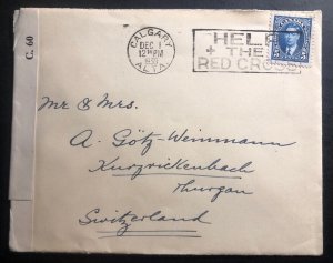 1939 Calgary Canada Censored cover To Kurzrickenbach Switzerland