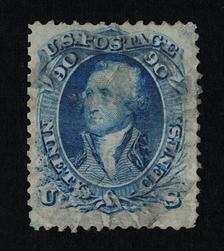 EXCELLENT GENUINE SCOTT #72 F-VF USED 1861 NBNC 90₵ BLUE WASHINGTON PSAG CERT