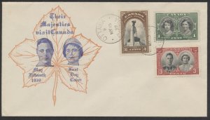 1939 #246-248 Royal Visit FDC Michael Sanders Cachet Ottawa CDS