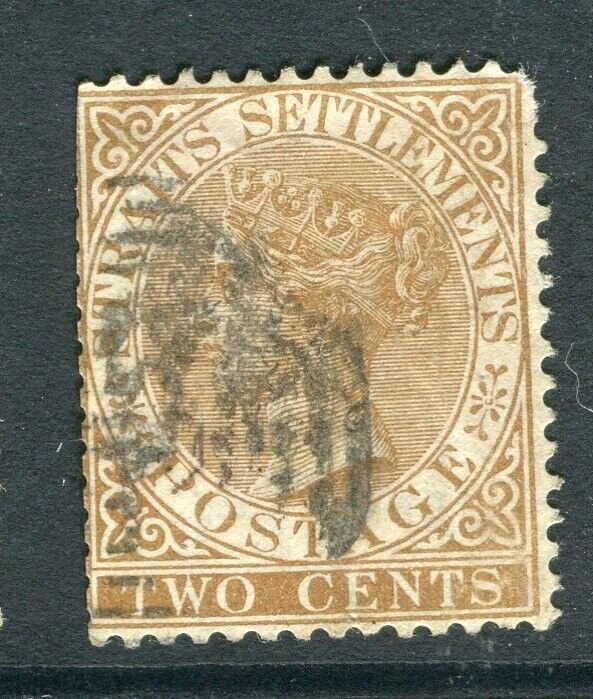 STRAITS SETTLEMENTS; 1867 early classic QV Crown CC issue used shade of 2c.