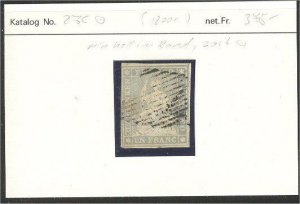 SWITZERLAND, 1 FRANC, FINE STAMP 1855 USED!