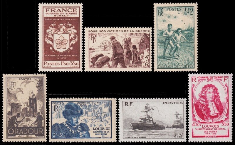 France Scott B190, B192, B194, B195, B196, B204, B218 (1944-47) Mint NH VF C