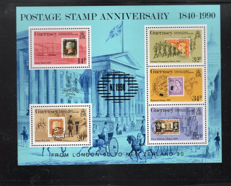 GUERNSEY #430b 1990 PENNY BLACK OVPRT MINT VF NH O.G S/S 5