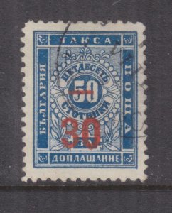 BULGARIA,  Postage Due, 1895 perf. 30st. on 50st. Blue, used.