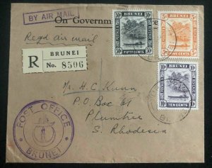 1947 Brunei Registered Airmail Cover To Plumtree Southern Rhodesia