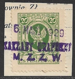 POLAND 1927 20gr Perf. 11 1/2 General Duty Revenue W/O Underprint Bft.86var VFU