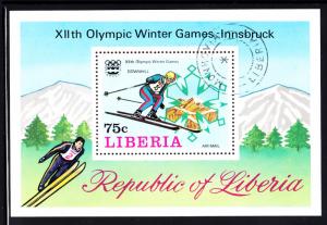 Liberia used 1976 #C210 Souvenir sheet 75c Downhill skier 1976 Winter Olympics