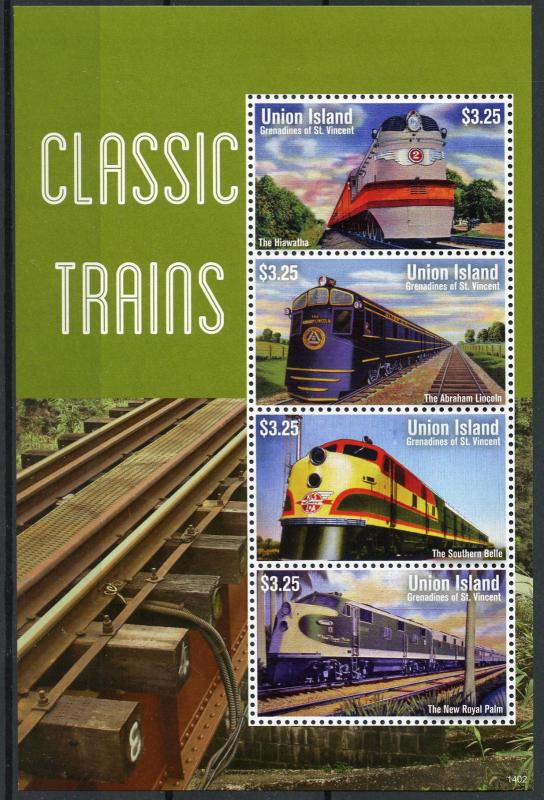 Union Island Gren St Vincent 2014 MNH Classic Trains Hiawatha Belle 4v MS Stamps