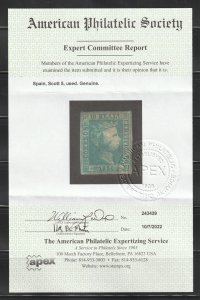 Spain, Scott#5,  used, hinged,  certified valid-