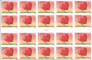 US Stamp 2008 Love: All Heart - Booklet Pane of 20 Stamps #4270a