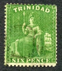 Trinidad and Tobago SG49 6d Bright Yellow-Green No Wmk perf 14 Cat 110 pounds