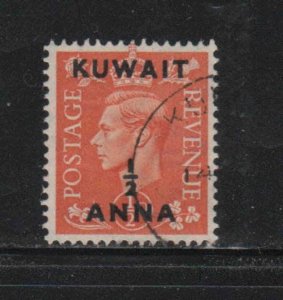 KUWAIT #93  1950  1/2a on 1/2p   KING GEORGE VI SURCHARGED   F-VF  USED  b