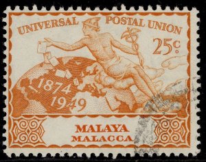 MALAYSIA - Malacca GVI SG20, 25c orange, FINE USED. Cat £13.