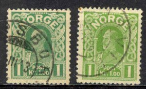 Norway Sc# 70-70a Used 1911-1918 1k light & dark green King Haakon VII