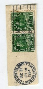 CANADA; 1924 fine Postmark Piece of GV issue 2c. Pair on PIECE