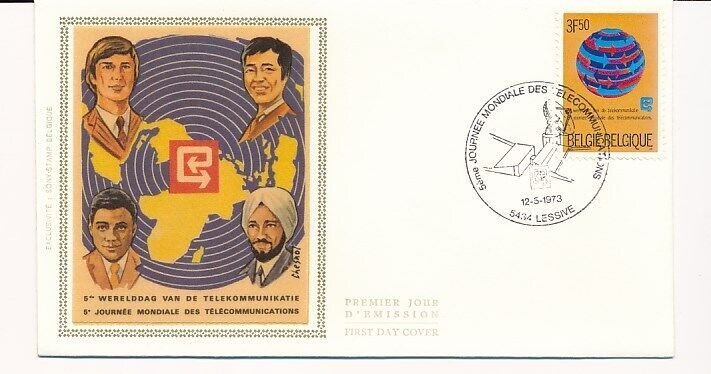 D86835 World Telecommunications Day FDC Silk Cachet Belgium Lessive