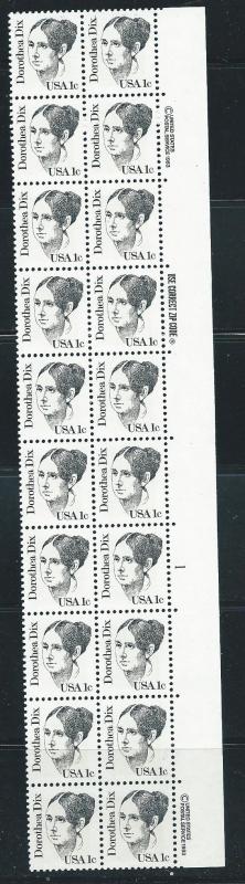 United States, 1844, 1c Dorothea Dix Plate Block,**MNH**