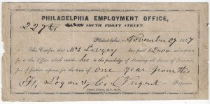1867 - Philadelphia Employment Office Certificate - Ephemera 1049