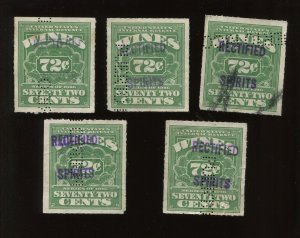 Puerto Rico RERS28 & RERS28a Lot of 5 RECTIFIED SPIRITS Handstamp Stamps By1609