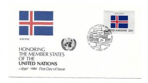 United Nations #485 Flag Series 1986, Iceland, Artmaster FDC